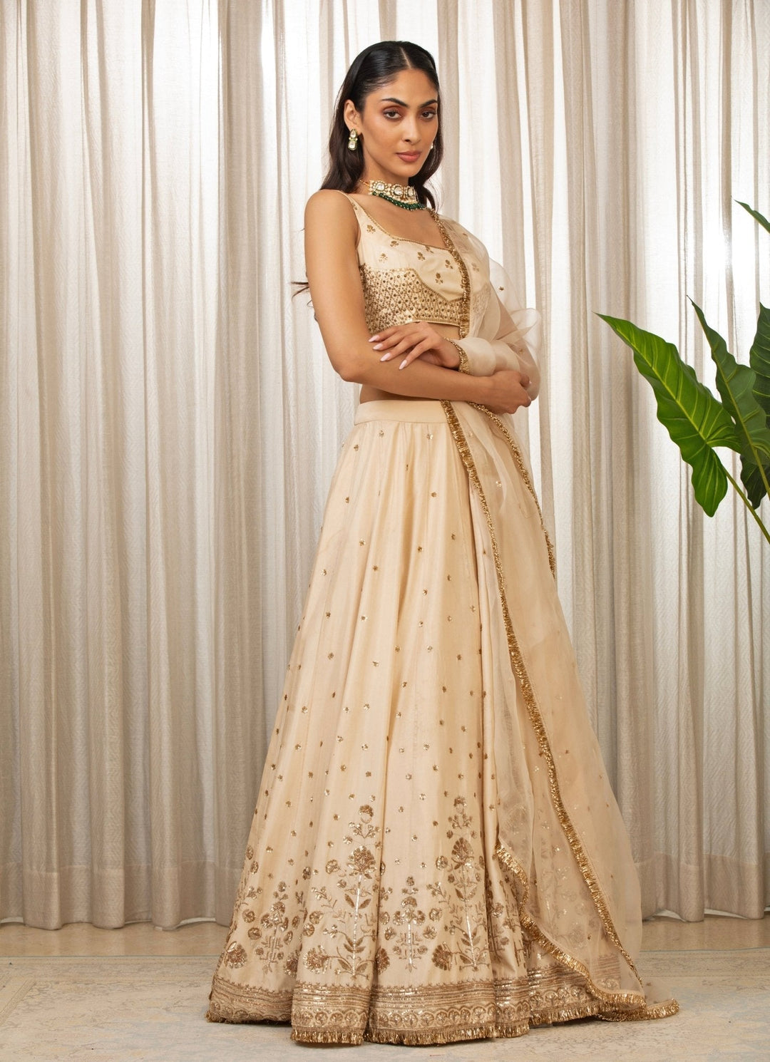Ivory Gota Embroidered Lehenga Set Esha Koul - Fabilicious Fashion