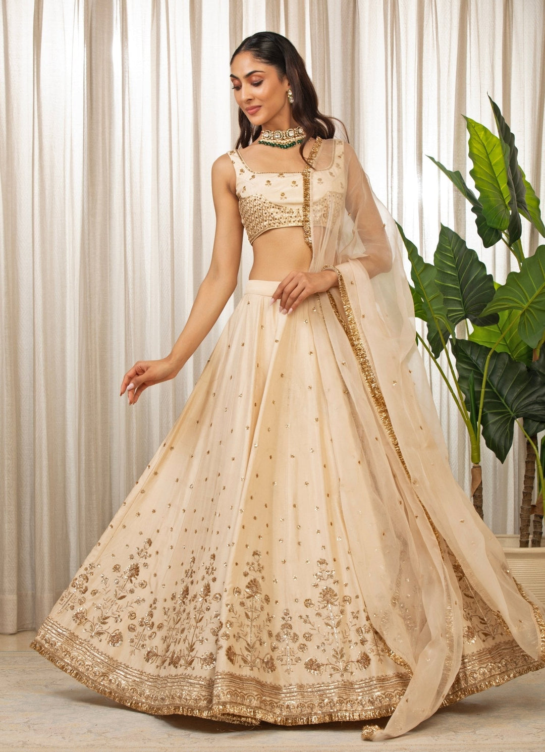 Ivory Gota Embroidered Lehenga Set Esha Koul - Fabilicious Fashion