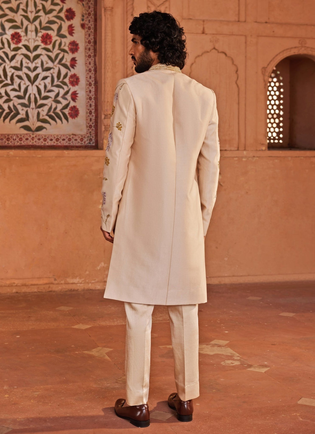 Ivory Hand Painted And Embroidered Sherwani Set Contrast By Parth - Fabilicious Fashion