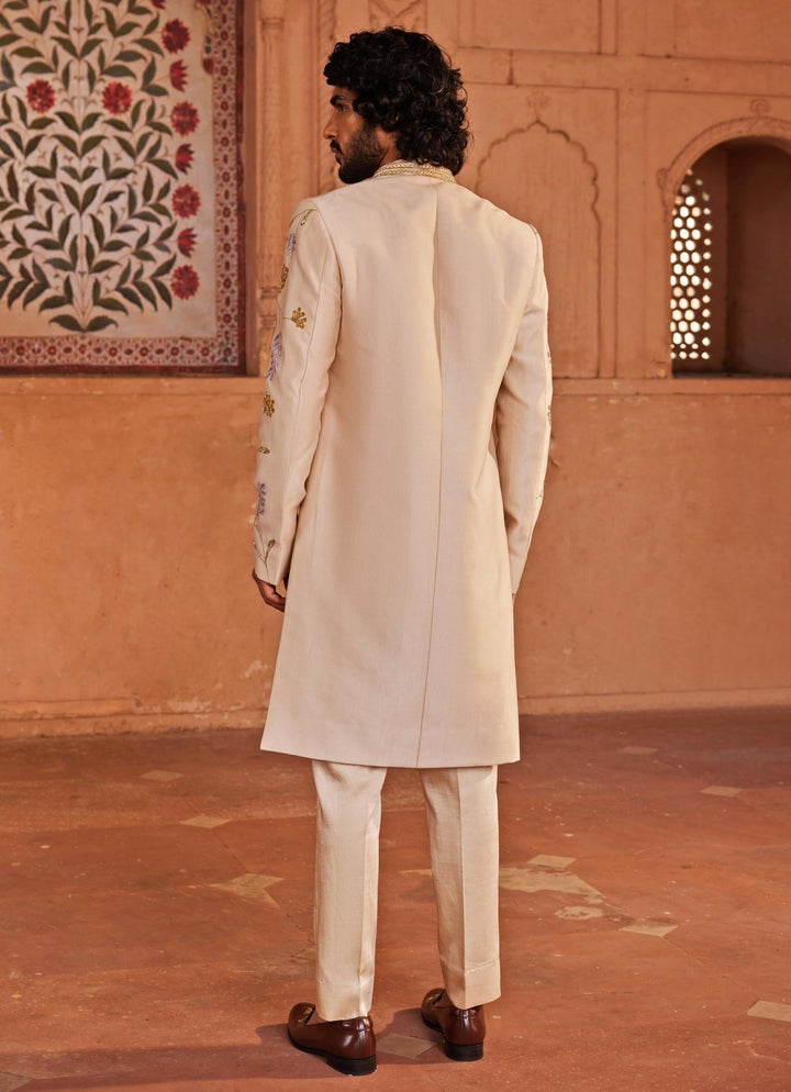 Ivory Hand Painted And Embroidered Sherwani Set Contrast By Parth - Fabilicious Fashion