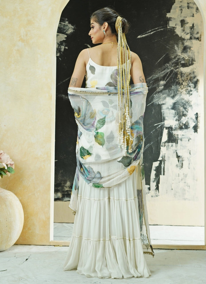 Ivory Hand Painted Kurta Sharara Set Priti Sahni - Fabilicious Fashion