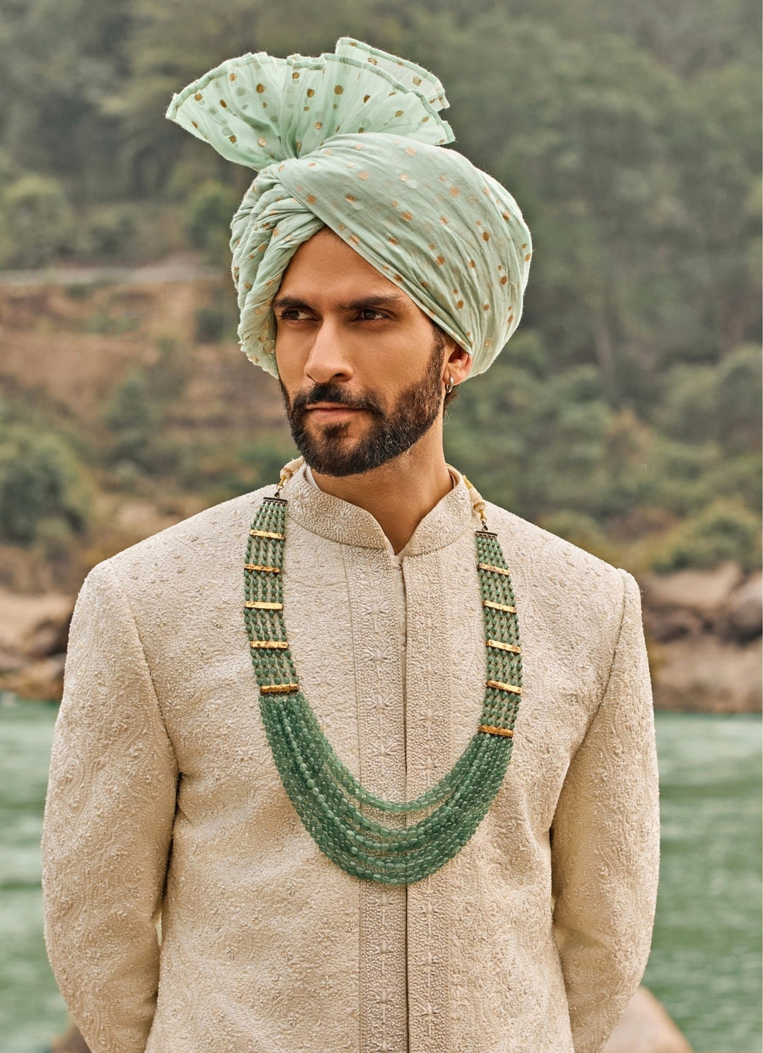Nitika Gujral - Men Ivory Jaal Raw Silk Sherwani SetFabilicious Fashion