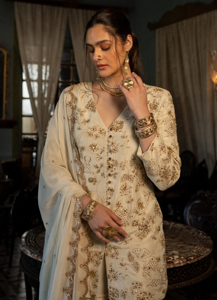 Ivory Jacquard Kurta Sharara Set Paulmi and Harsh - Fabilicious Fashion