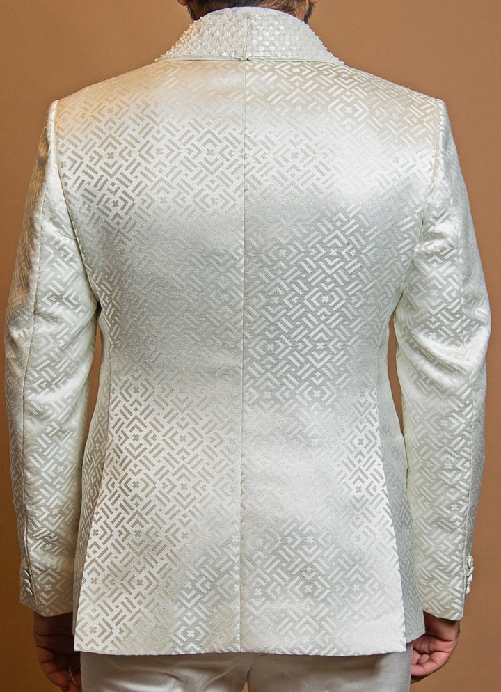 Ivory Jacquard Tuxedo Set Nitika Gujral - Men - Fabilicious Fashion