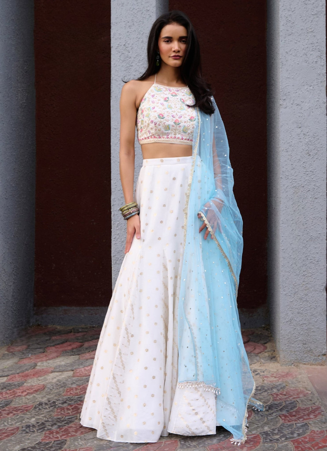 Ivory Jamewar Embellished Lehenga set Chamee and Palak - Fabilicious Fashion