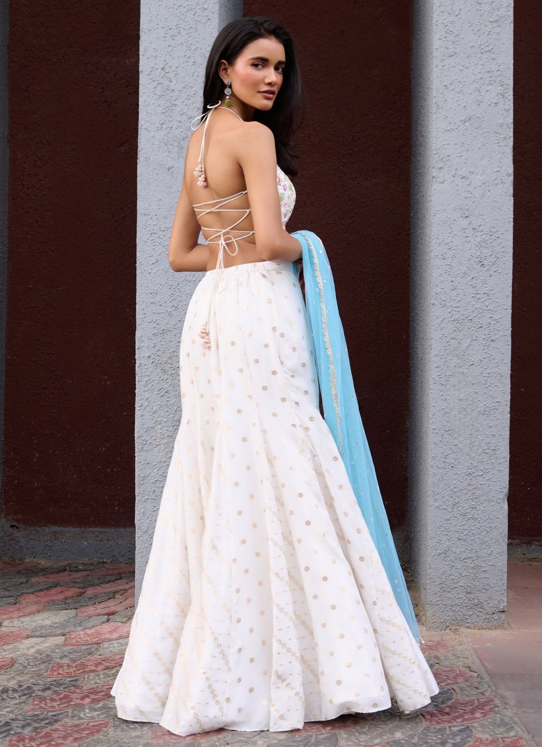 Ivory Jamewar Embellished Lehenga set Chamee and Palak - Fabilicious Fashion