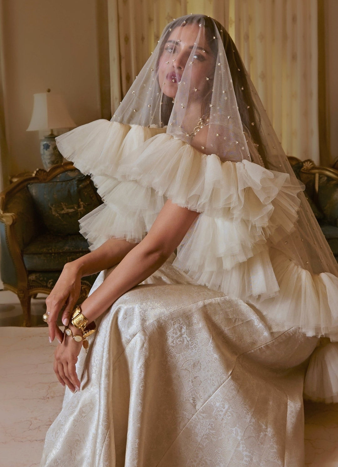 Ivory Jamewar Silk Jumpsuit Paulmi and Harsh - Fabilicious Fashion