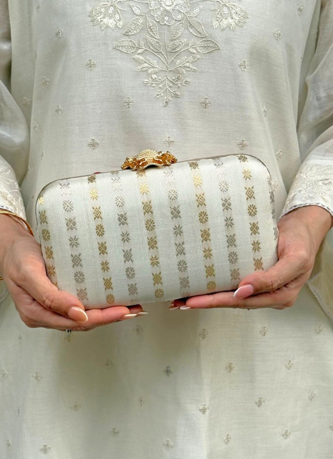 Ivory Kanchi Silk Clutch Amyra - Fabilicious Fashion