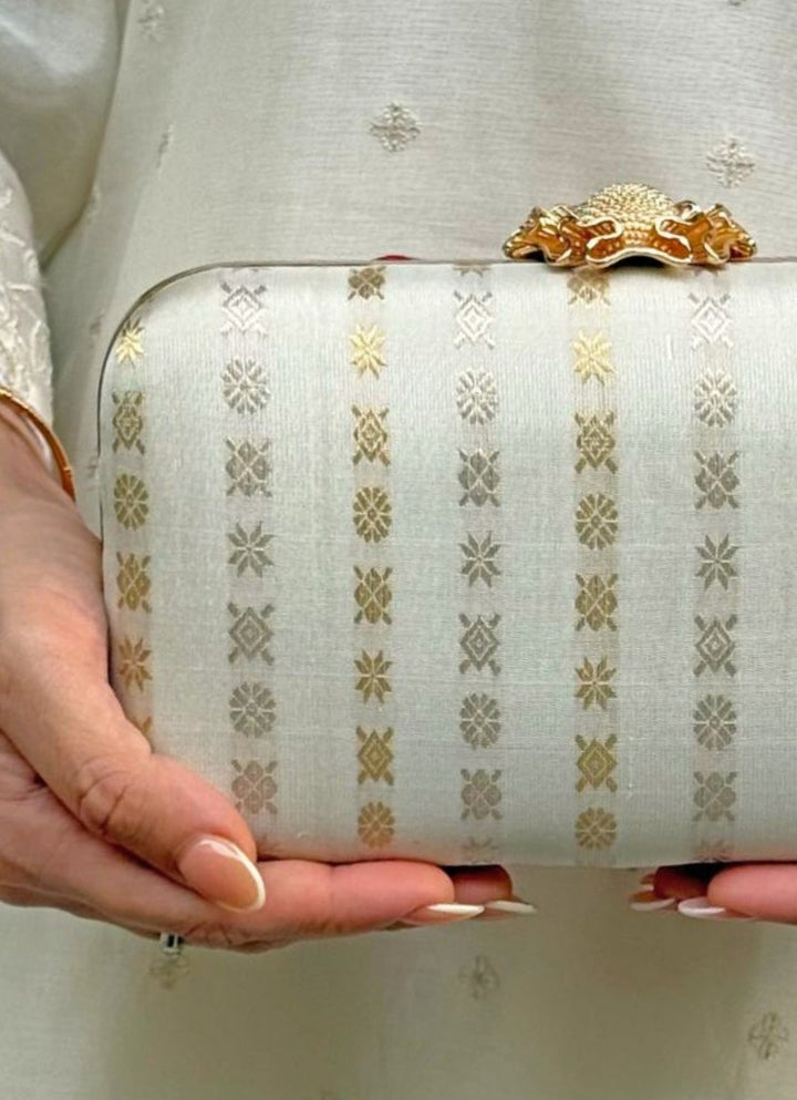 Ivory Kanchi Silk Clutch Amyra - Fabilicious Fashion