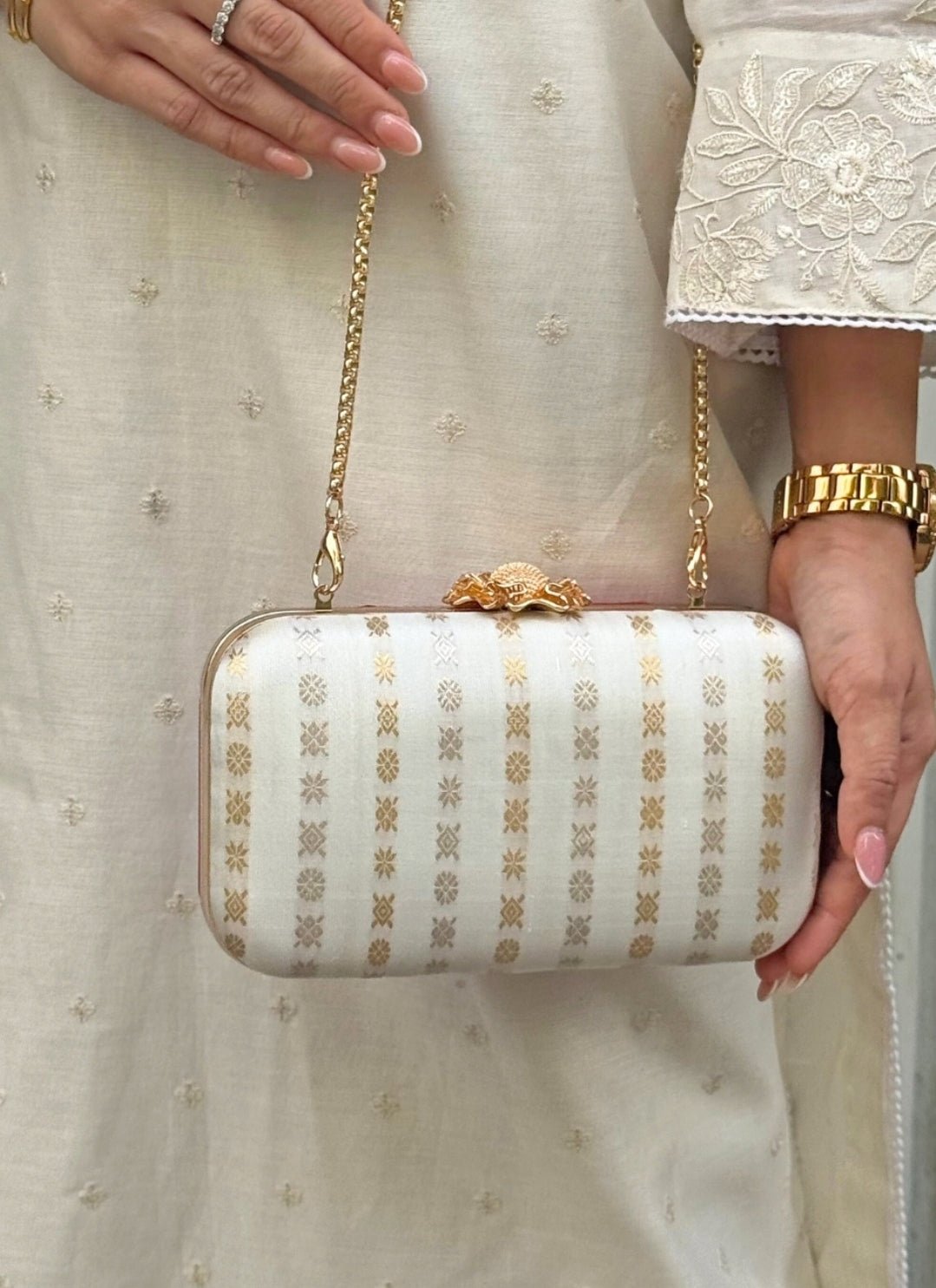 Ivory Kanchi Silk Clutch Amyra - Fabilicious Fashion