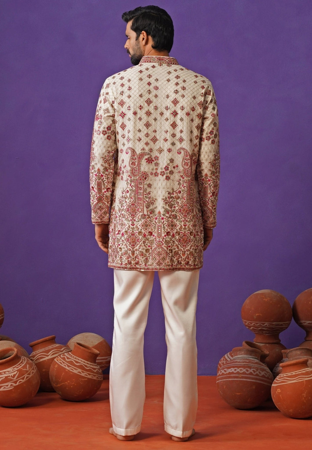 Ivory Kashmiri Georgette Short Kurta Set Kalpraag - Fabilicious Fashion