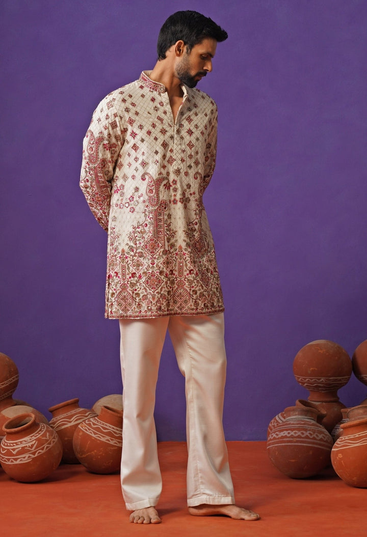 Ivory Kashmiri Georgette Short Kurta Set Kalpraag - Fabilicious Fashion