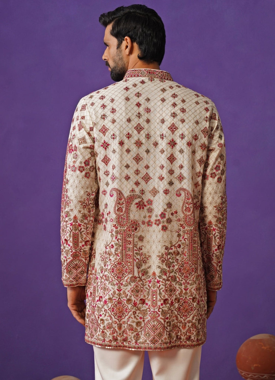 Ivory Kashmiri Georgette Short Kurta Set Kalpraag - Fabilicious Fashion