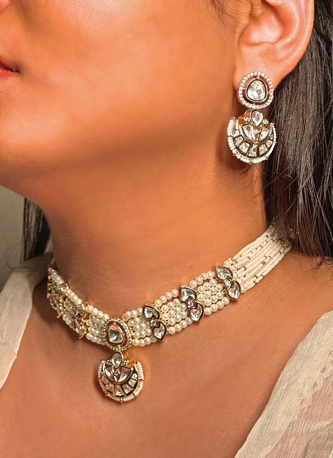 Naymee Ivory Kundan And Pearl Choker SetFabilicious Fashion