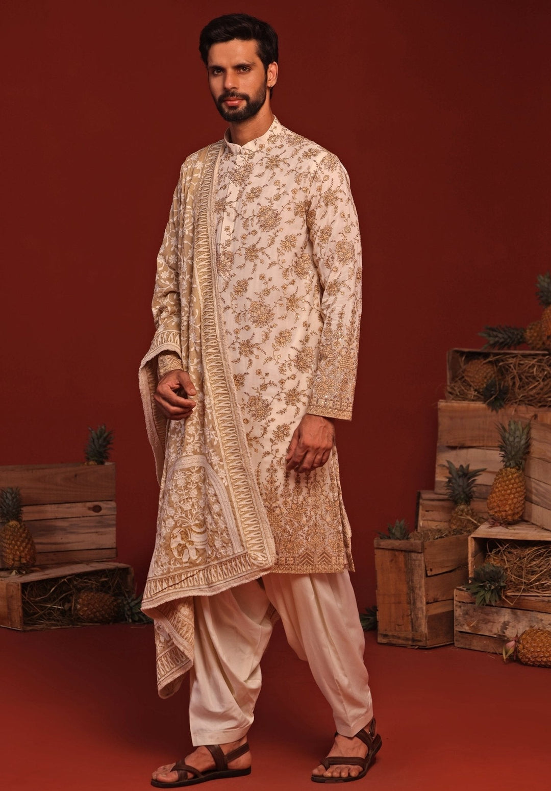 Ivory Kurta Patiala Set With Embroidered Dupatta Kalpraag - Fabilicious Fashion