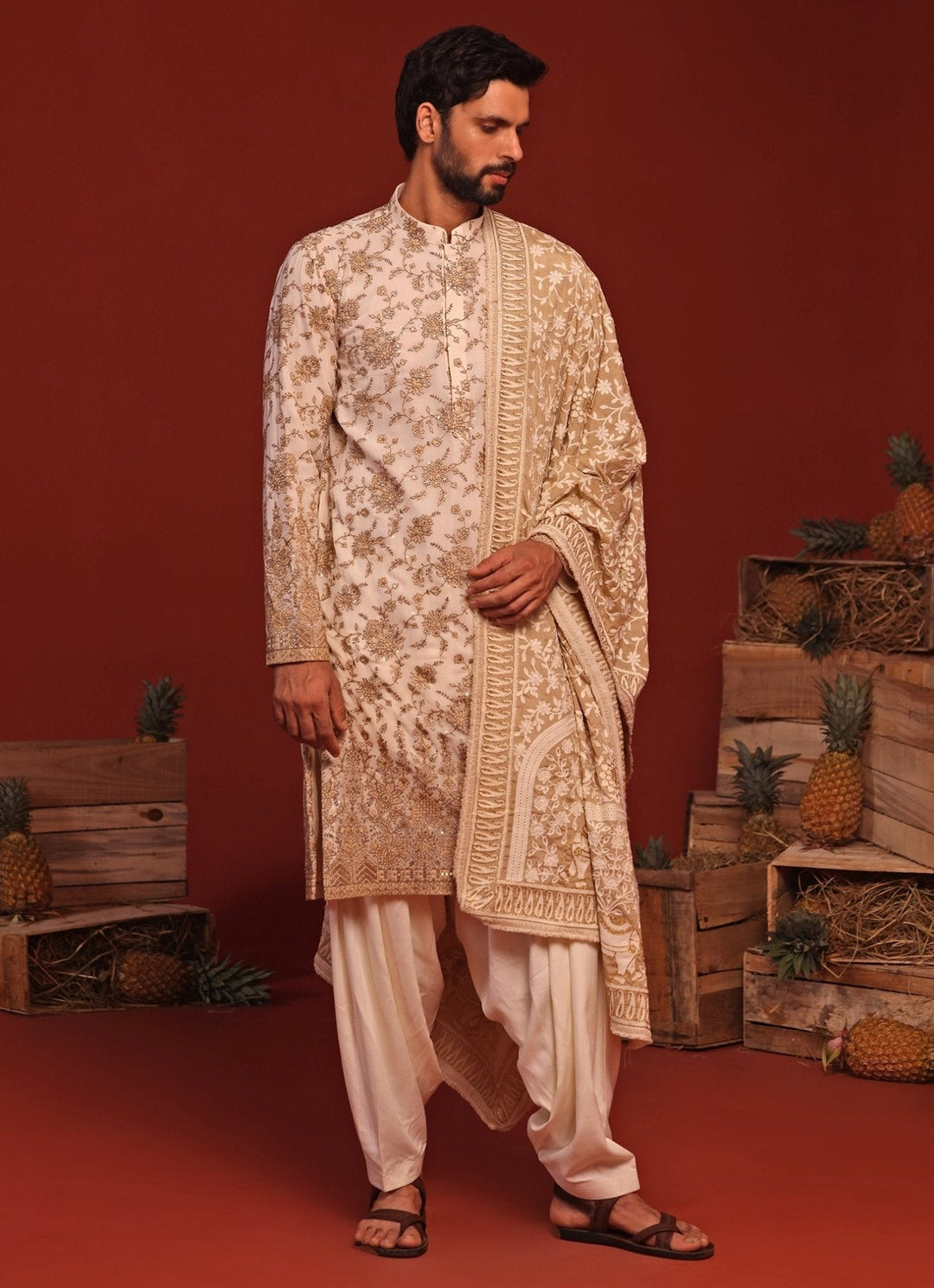 Ivory Kurta Patiala Set With Embroidered Dupatta Kalpraag - Fabilicious Fashion