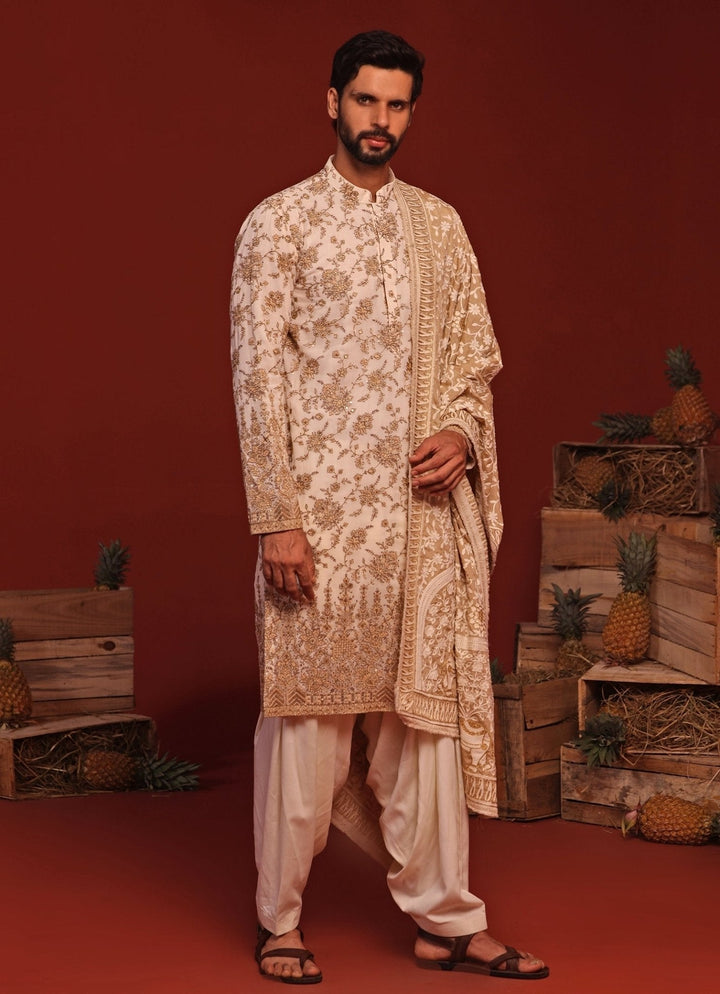 Ivory Kurta Patiala Set With Embroidered Dupatta Kalpraag - Fabilicious Fashion