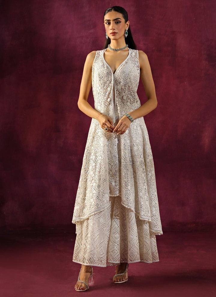 Twenty Nine Ivory Lace Mirrorwork Asymmetric Kurta Sharara SetFabilicious Fashion