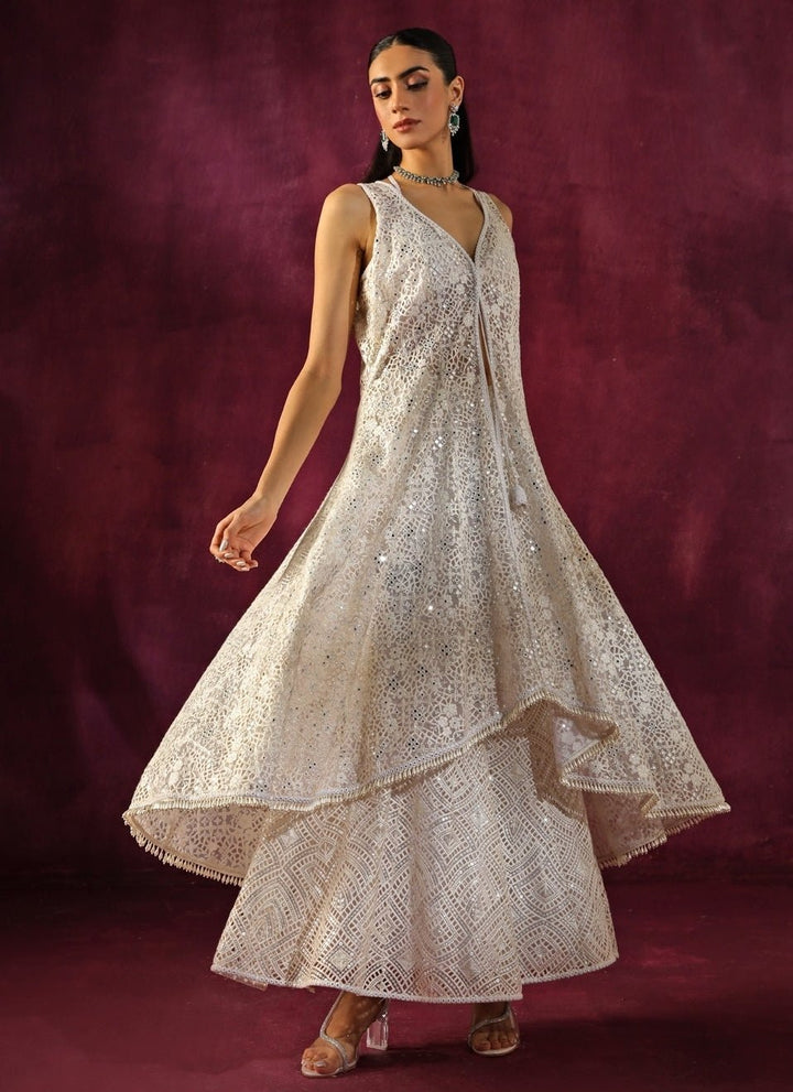 Twenty Nine Ivory Lace Mirrorwork Asymmetric Kurta Sharara SetFabilicious Fashion