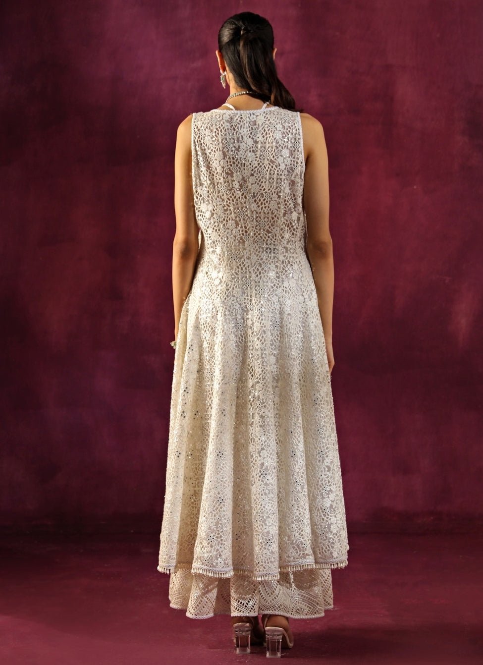 Twenty Nine Ivory Lace Mirrorwork Asymmetric Kurta Sharara SetFabilicious Fashion