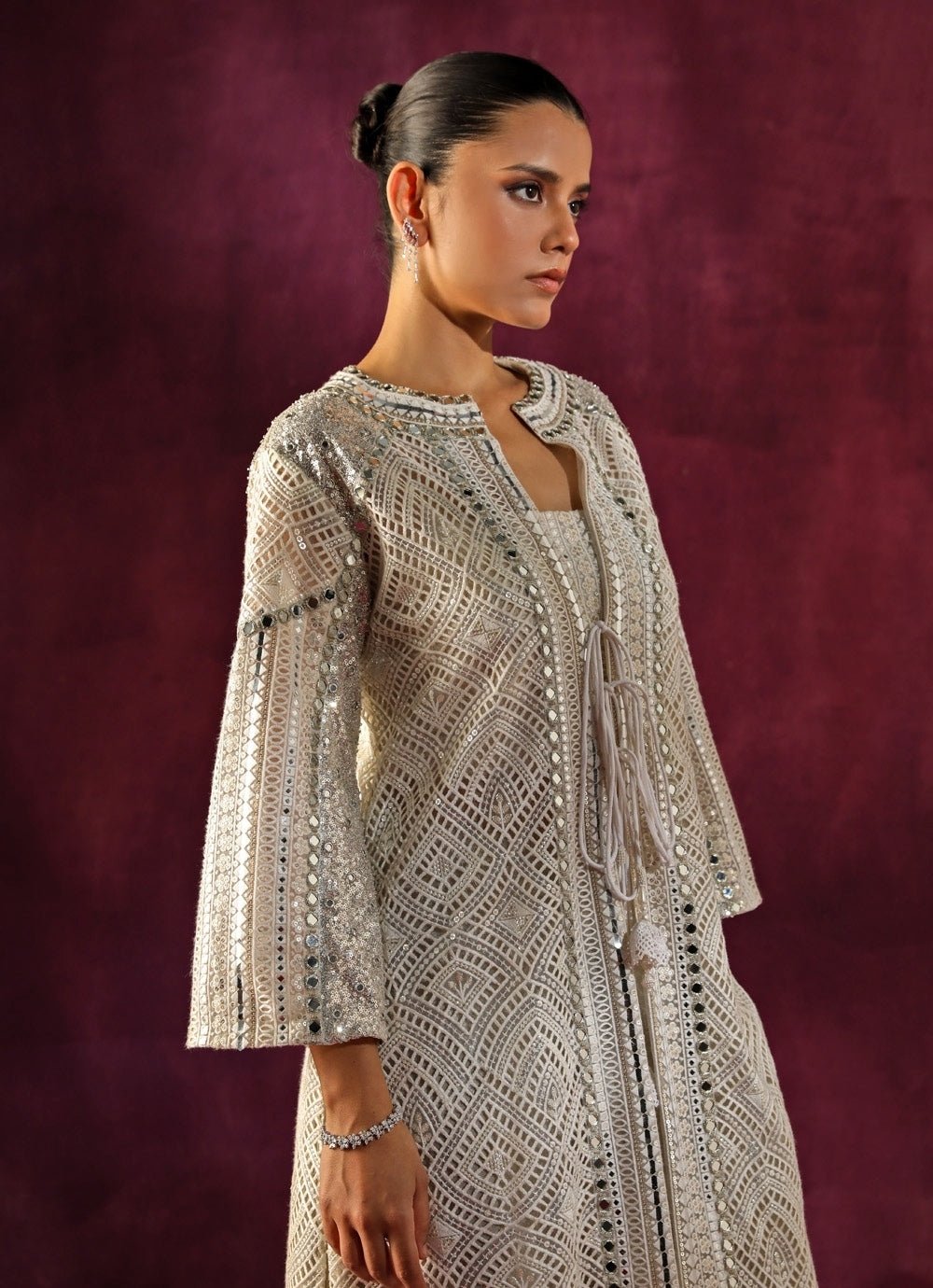 Twenty Nine Ivory Lace Mirrorwork Long Kurta Palazzo SetFabilicious Fashion