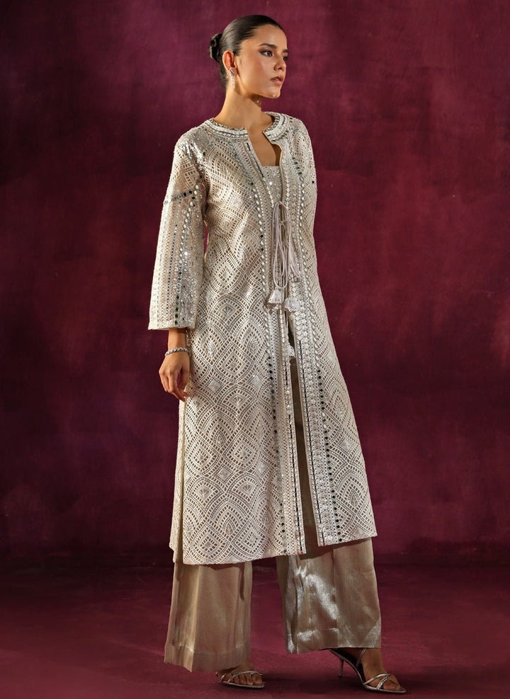 Twenty Nine Ivory Lace Mirrorwork Long Kurta Palazzo SetFabilicious Fashion
