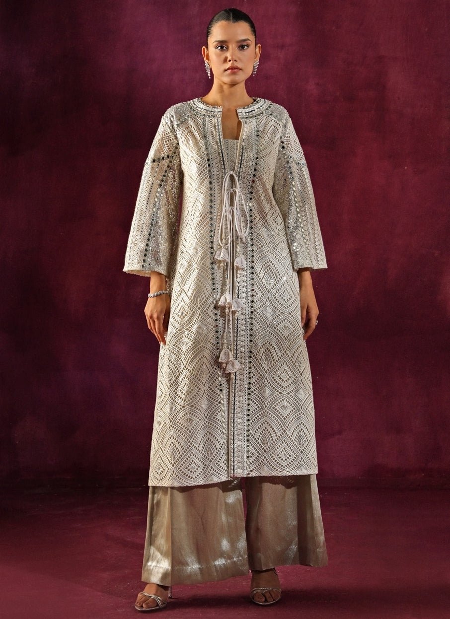 Twenty Nine Ivory Lace Mirrorwork Long Kurta Palazzo SetFabilicious Fashion