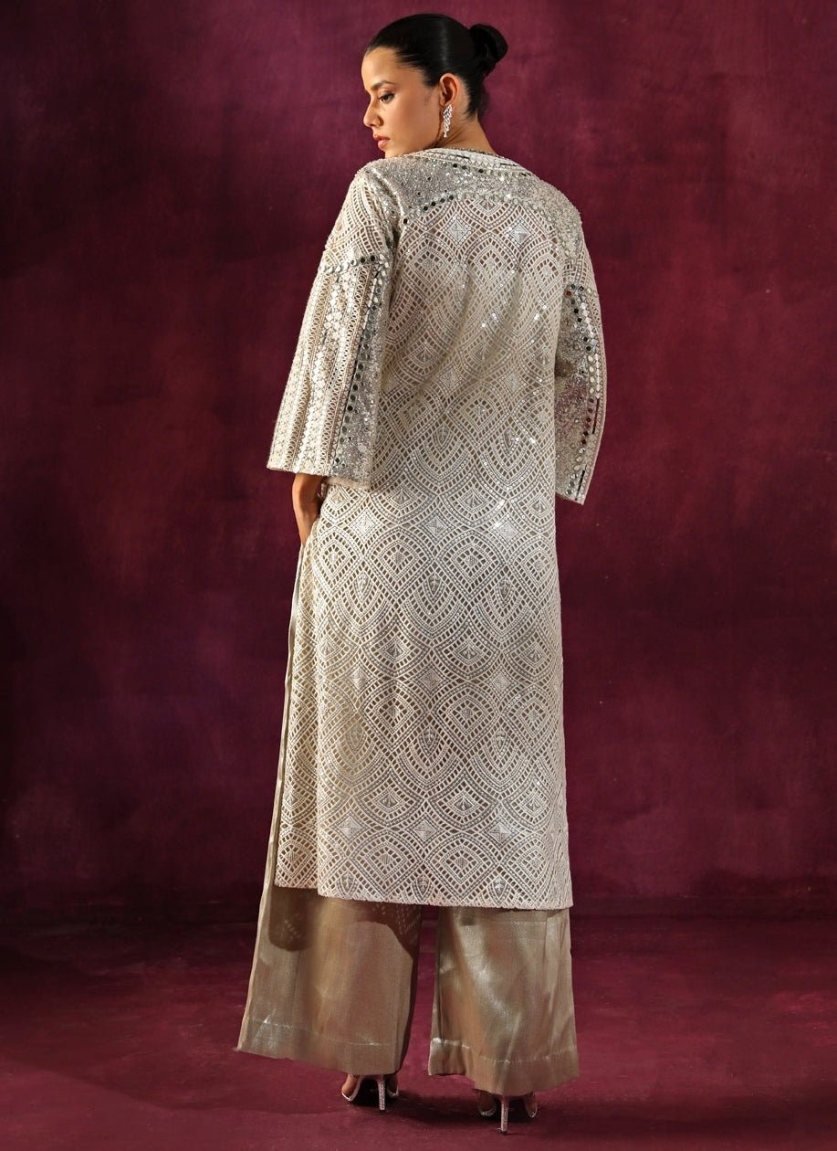 Twenty Nine Ivory Lace Mirrorwork Long Kurta Palazzo SetFabilicious Fashion