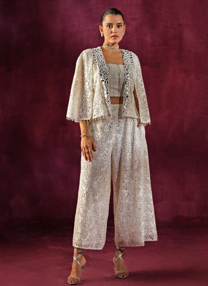 Twenty Nine Ivory Lace Mirrorwork Palazzo Set With JacketFabilicious Fashion