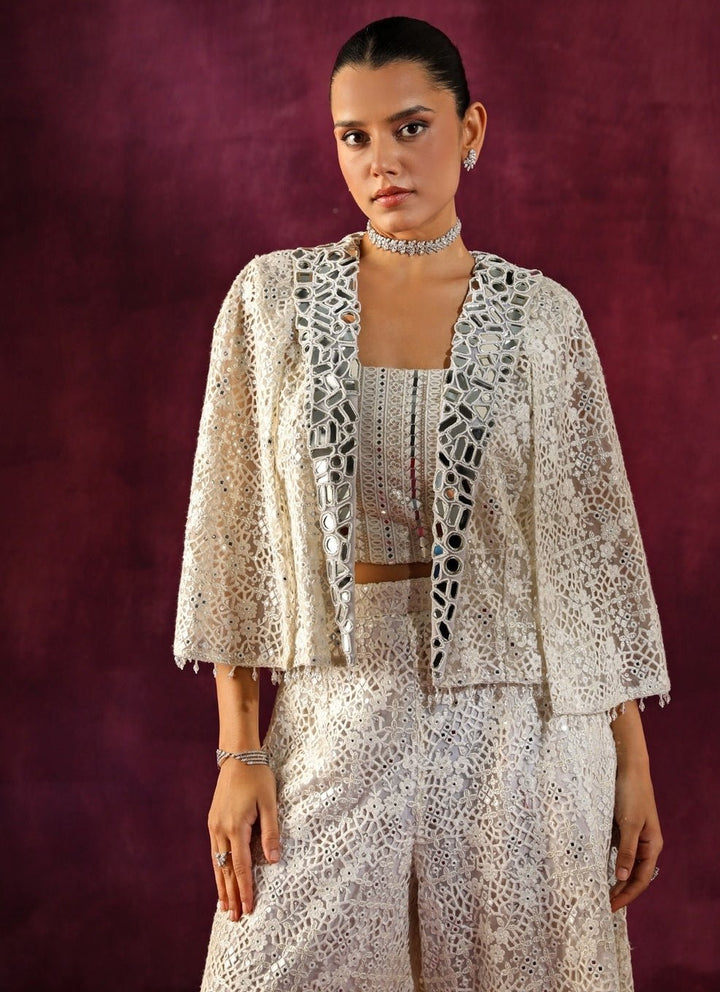Twenty Nine Ivory Lace Mirrorwork Palazzo Set With JacketFabilicious Fashion