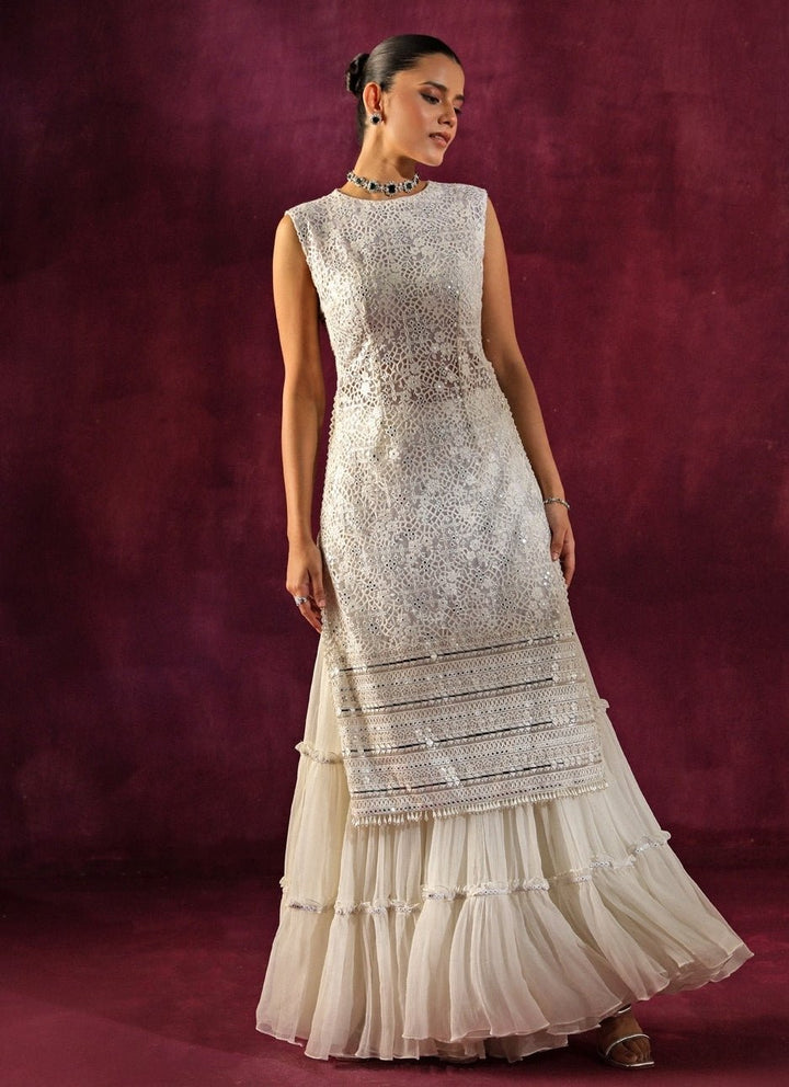 Twenty Nine Ivory Lace Mirrorwork Slit Kurta Sharara SetFabilicious Fashion