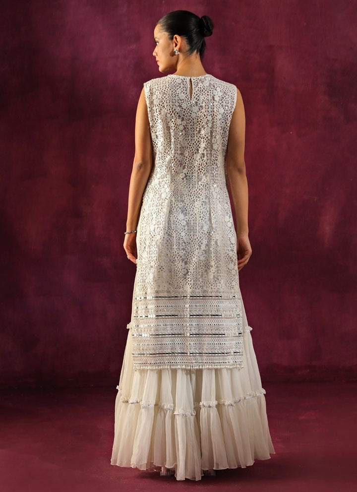 Twenty Nine Ivory Lace Mirrorwork Slit Kurta Sharara SetFabilicious Fashion