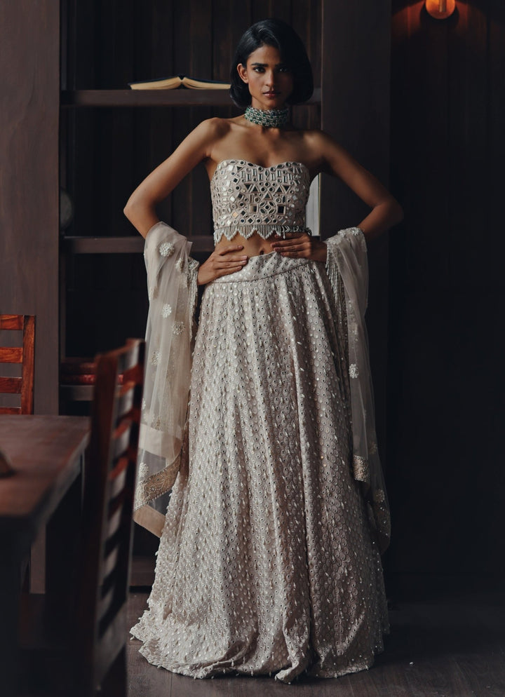Ivory Lehenga With Corset Blouse Twenty Nine - Fabilicious Fashion