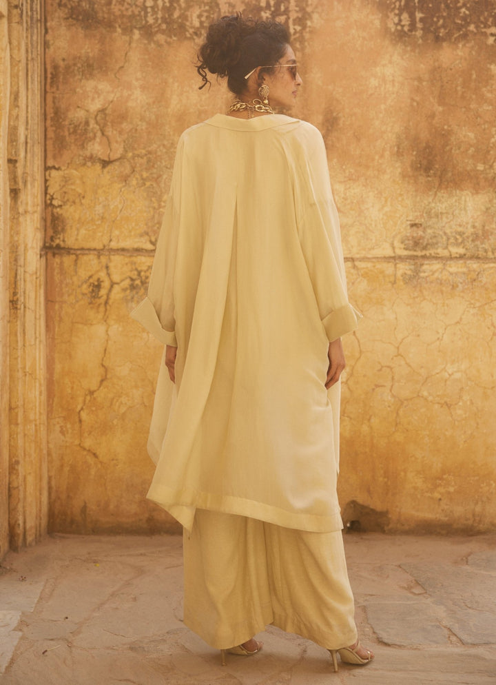 Ivory Linen Jumpsuit With Jacket Paulmi and Harsh - Fabilicious Fashion