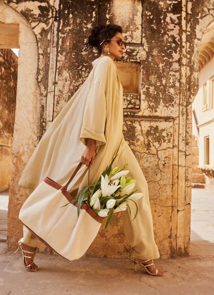 Ivory Linen Jumpsuit With Jacket Paulmi and Harsh - Fabilicious Fashion