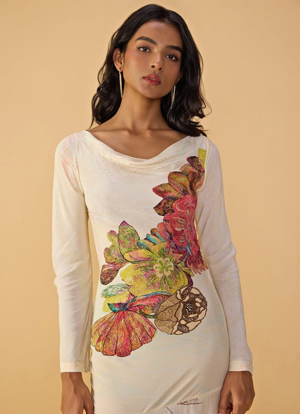 Saaksha & Kinni Ivory Long Sleeves Printed Maxi DressFabilicious Fashion