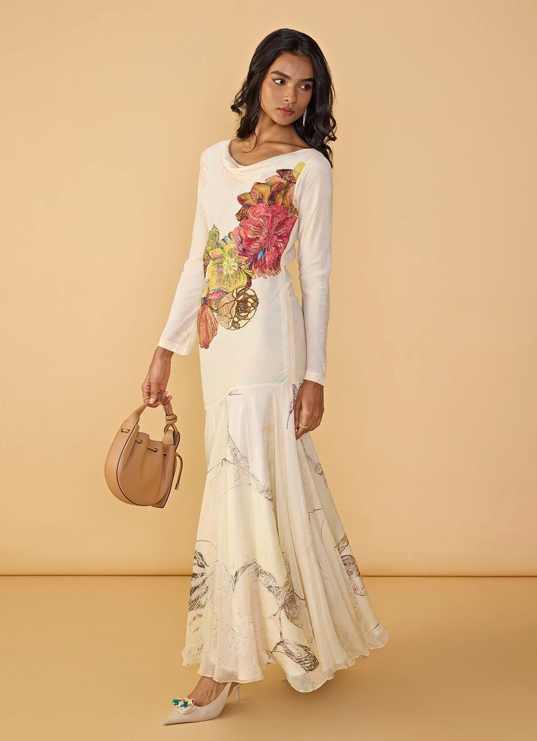 Saaksha &amp; Kinni Ivory Long Sleeves Printed Maxi DressFabilicious Fashion
