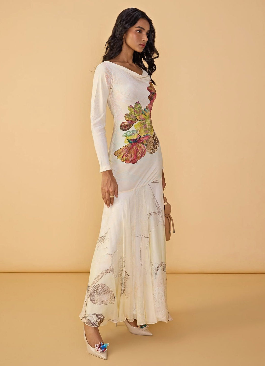 Saaksha &amp; Kinni Ivory Long Sleeves Printed Maxi DressFabilicious Fashion