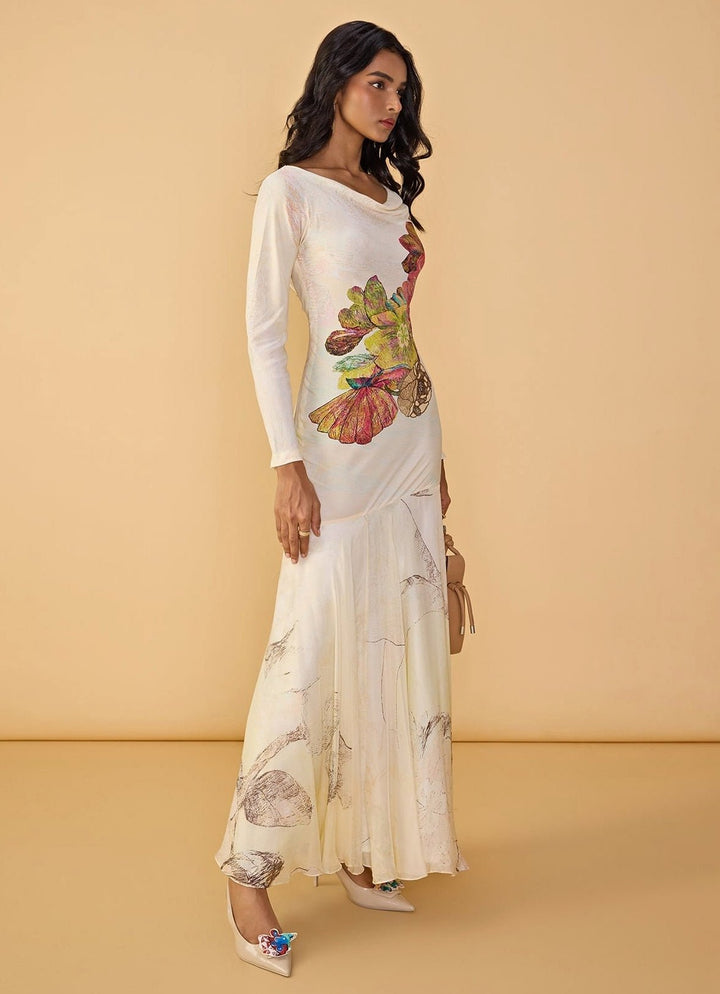 Saaksha &amp; Kinni Ivory Long Sleeves Printed Maxi DressFabilicious Fashion