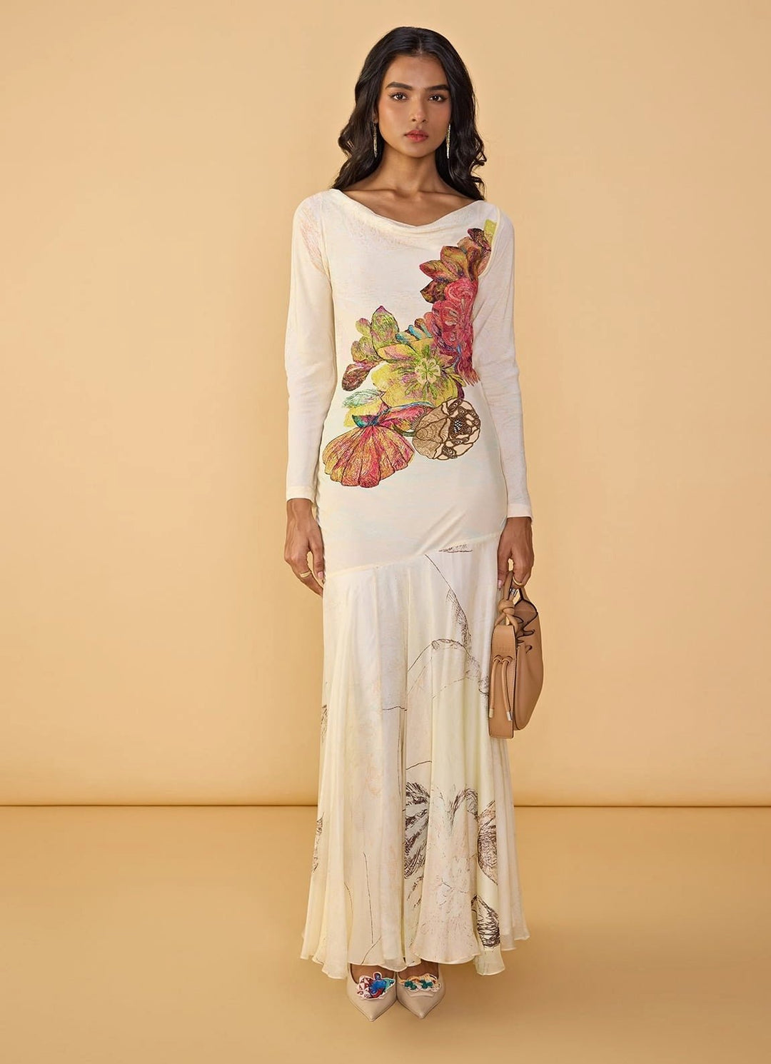Saaksha &amp; Kinni Ivory Long Sleeves Printed Maxi DressFabilicious Fashion