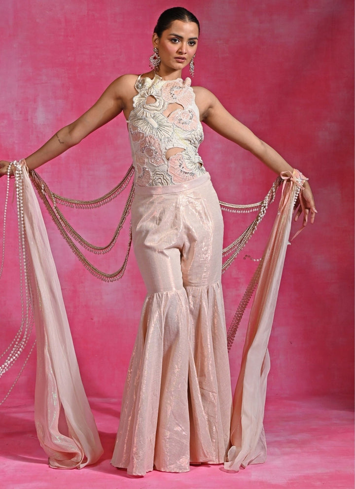 Rishi and Vibhuti Ivory Lycra Net Blouse Sharara SetFabilicious Fashion