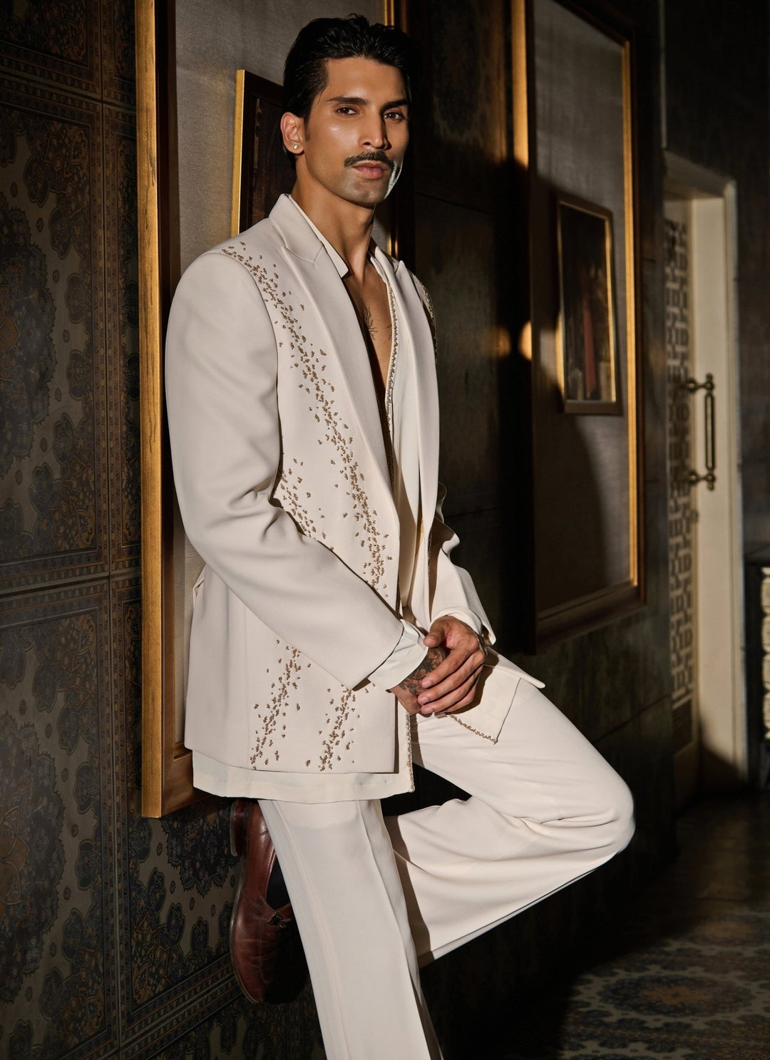 Contrast by Parth Ivory Lycra Suiting Short Jacket SetFabilicious Fashion