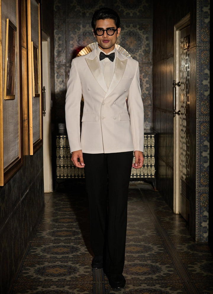 Contrast by Parth Ivory Lycra Suiting Tuxedo SetFabilicious Fashion