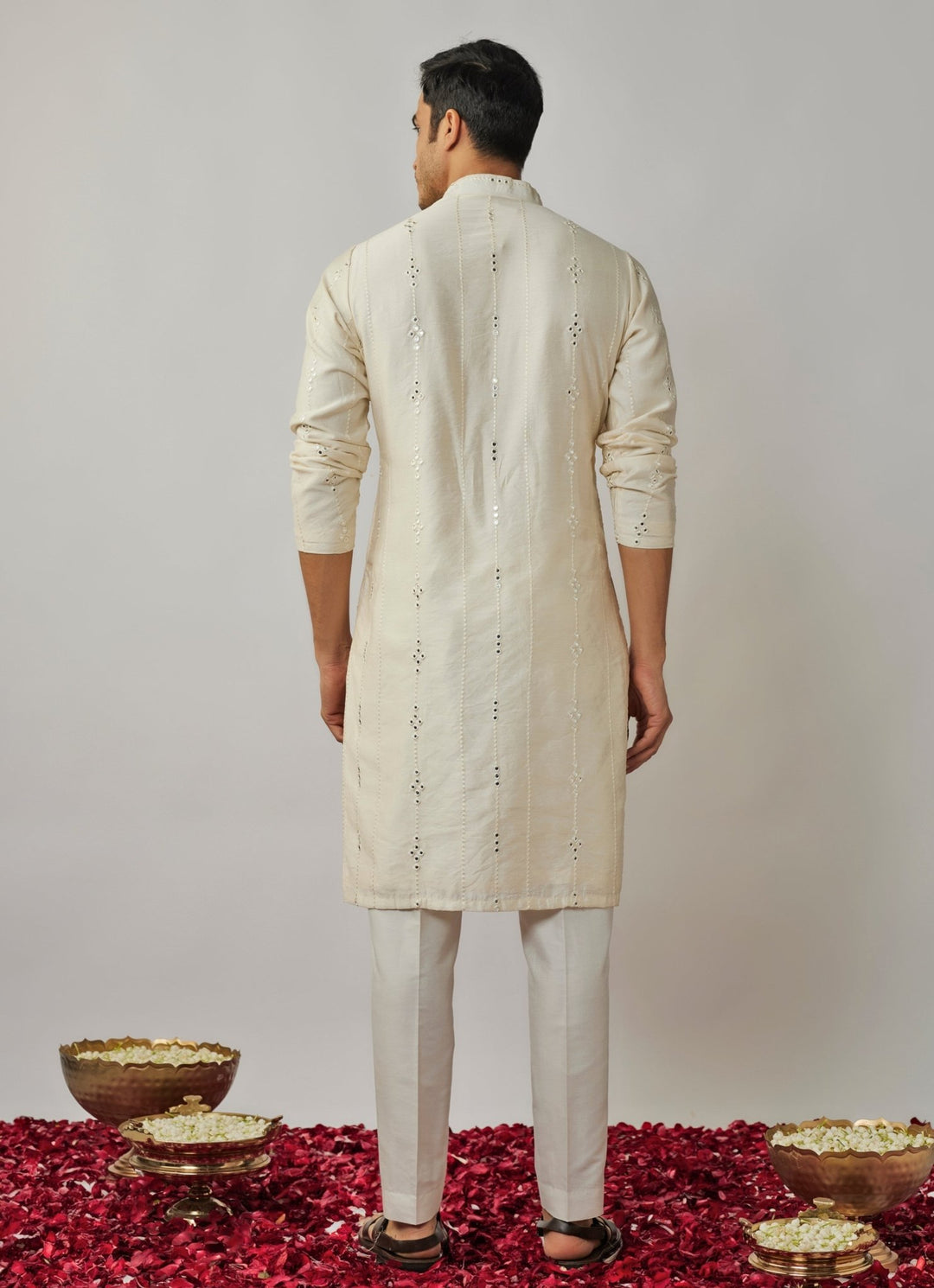 Ivory Mirror and Sequin Embroidered Kurta Pant Set Renee Label - Men - Fabilicious Fashion