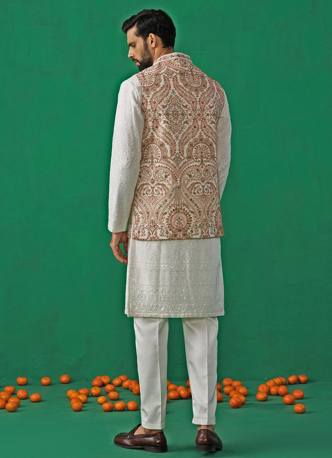 Ivory Mirror Embroidered Georgette Kurta Jacket Set Kalpraag - Fabilicious Fashion