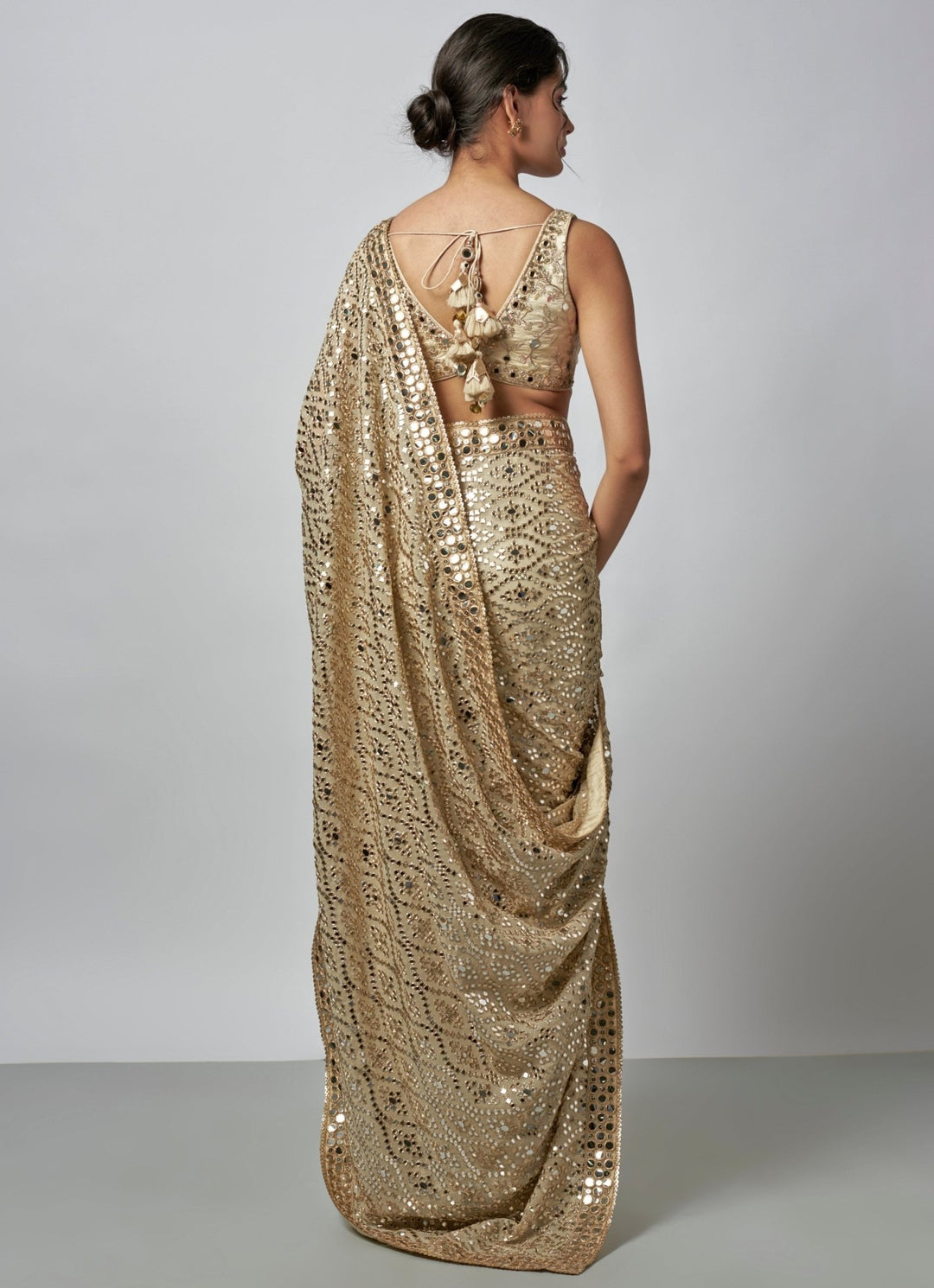 Gopi Vaid Ivory Mirrorwork Georgette Saree SetFabilicious Fashion