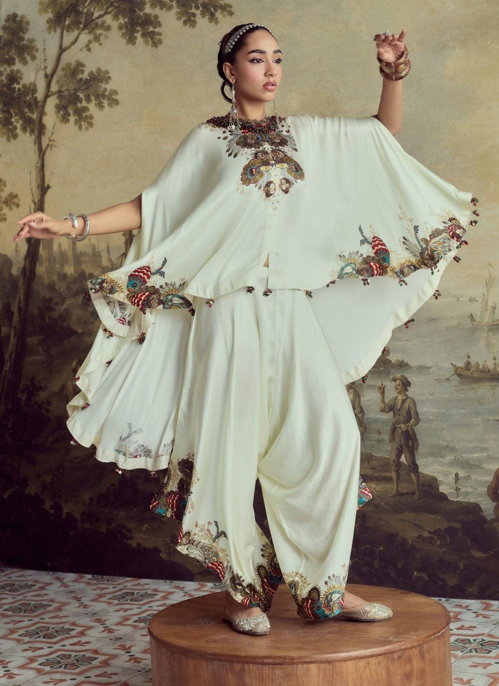Prisho Ivory Modal Satin Kaftan Pants SetFabilicious Fashion