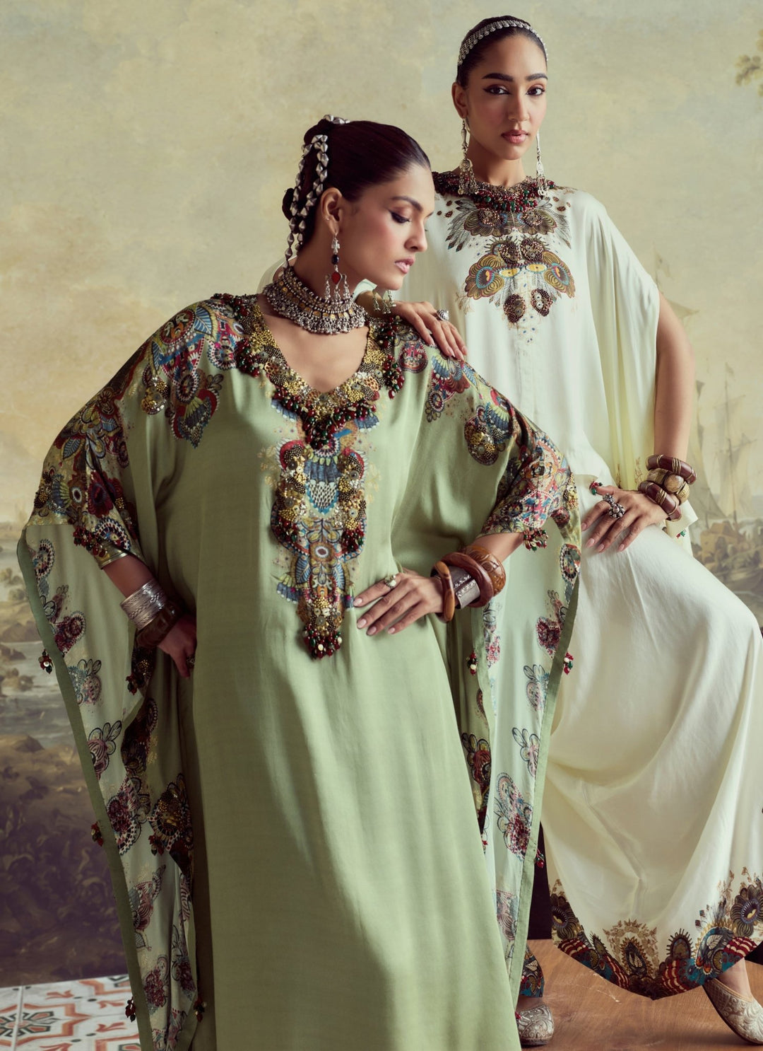 Prisho Ivory Modal Satin Kaftan Pants SetFabilicious Fashion