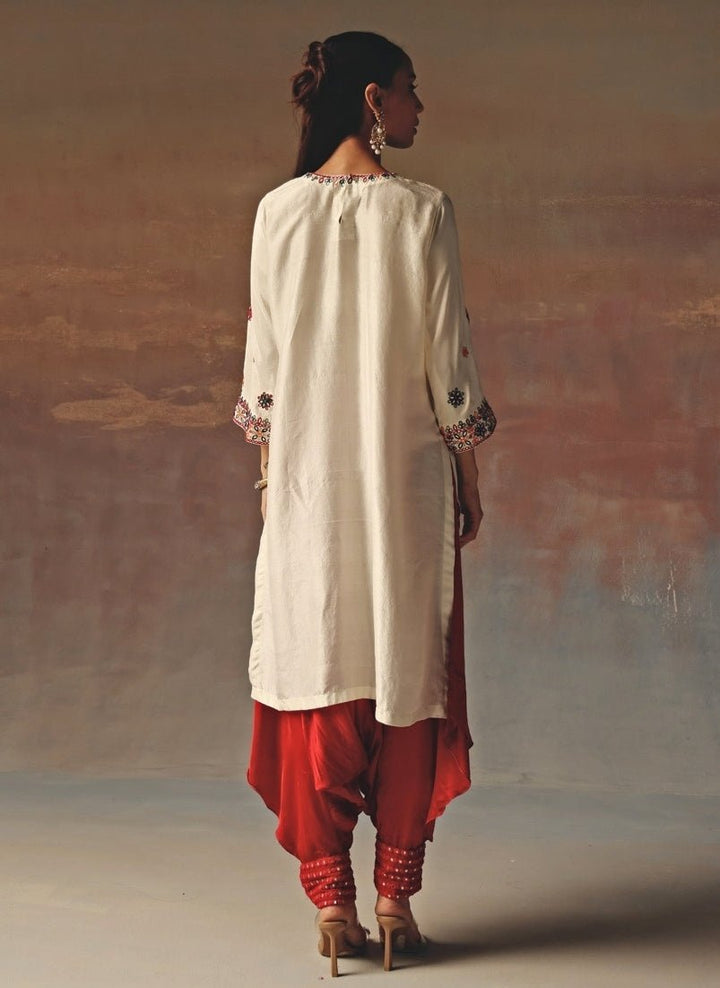 Twenty Nine Ivory Monga Silk Kurta With Red DhotiFabilicious Fashion