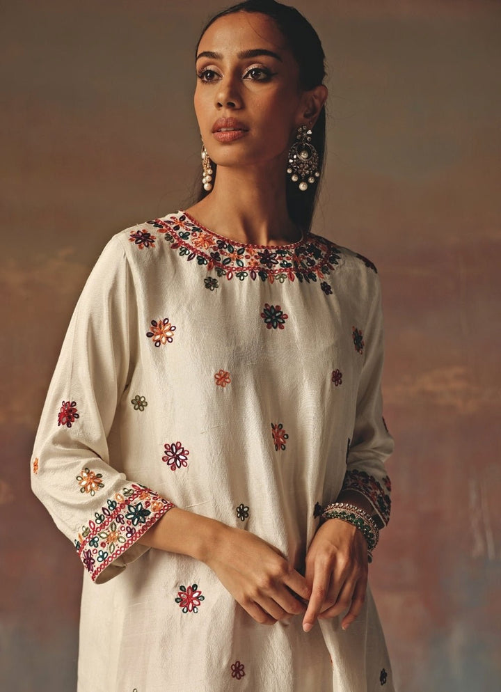 Twenty Nine Ivory Monga Silk Kurta With Red DhotiFabilicious Fashion